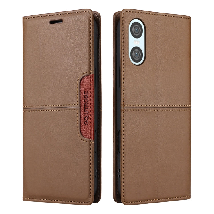 For Sony Xperia 10 VI GQUTROBE G01 RFID Anti-theft Leather Phone Case(Brown)