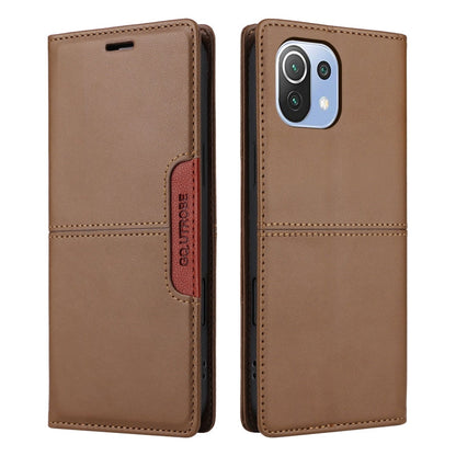 For Xiaomi Mi 11 Lite GQUTROBE G01 RFID Anti-theft Leather Phone Case(Brown)