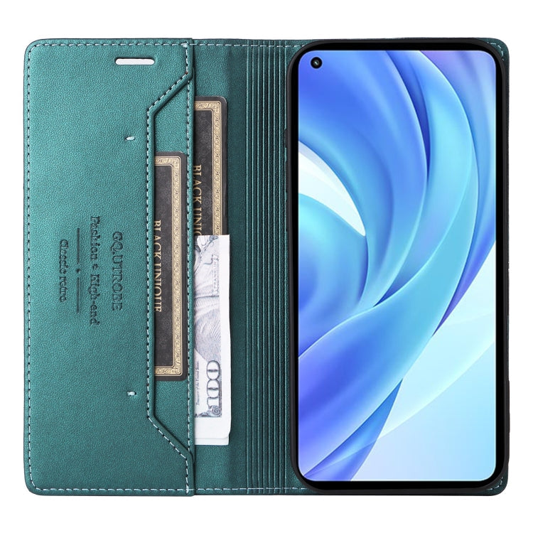 For Xiaomi Mi 11 Lite GQUTROBE G01 RFID Anti-theft Leather Phone Case(Green)