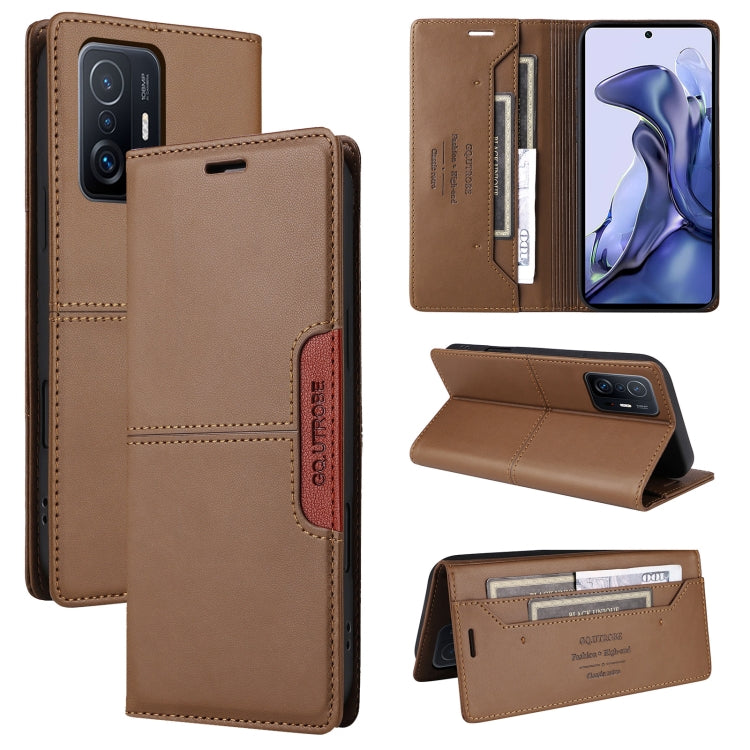 For Xiaomi 11T / 11T Pro GQUTROBE G01 RFID Anti-theft Leather Phone Case(Brown)