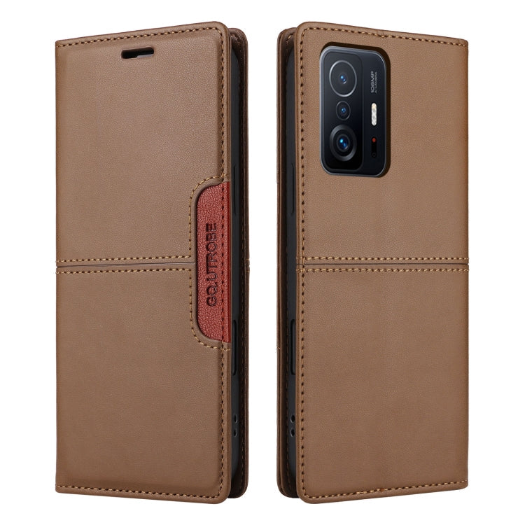 For Xiaomi 11T / 11T Pro GQUTROBE G01 RFID Anti-theft Leather Phone Case(Brown)