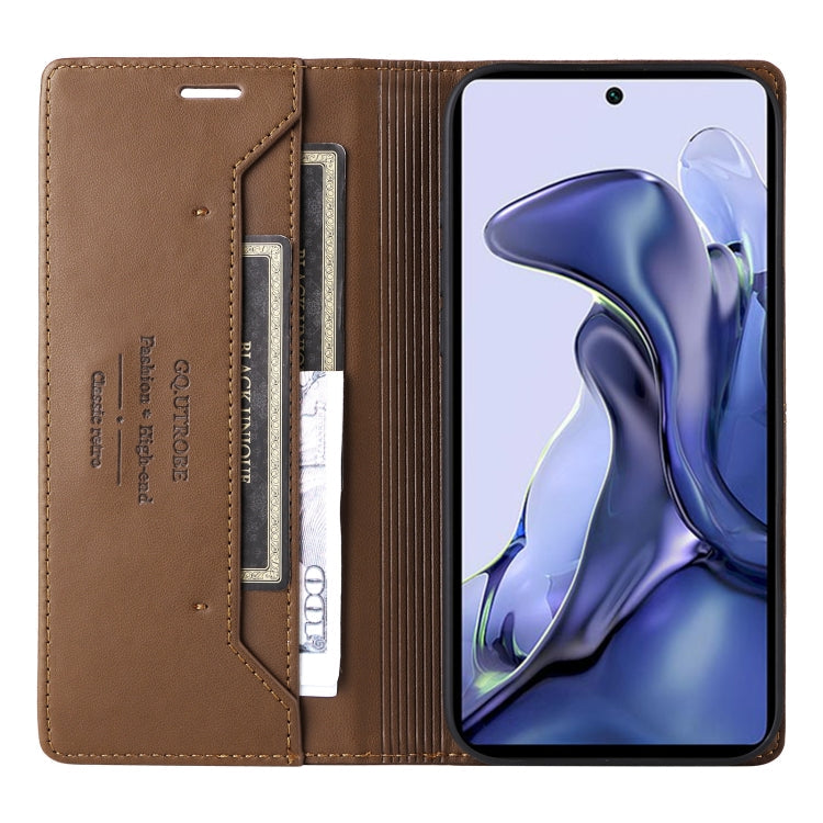 For Xiaomi 11T / 11T Pro GQUTROBE G01 RFID Anti-theft Leather Phone Case(Brown)