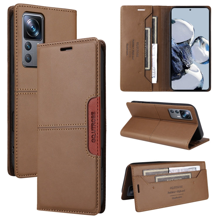 For Xiaomi 12T / 12T Pro GQUTROBE G01 RFID Anti-theft Leather Phone Case(Brown)