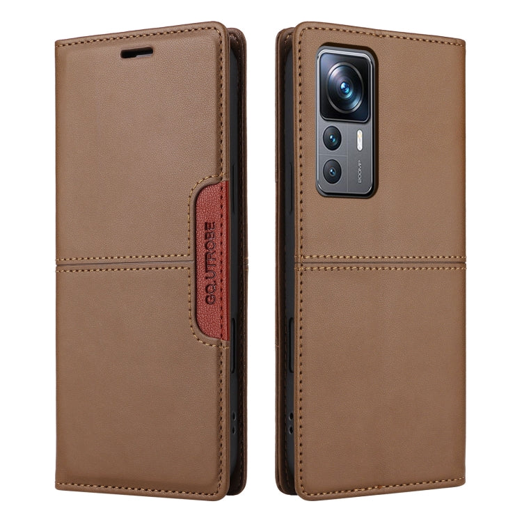 For Xiaomi 12T / 12T Pro GQUTROBE G01 RFID Anti-theft Leather Phone Case(Brown)