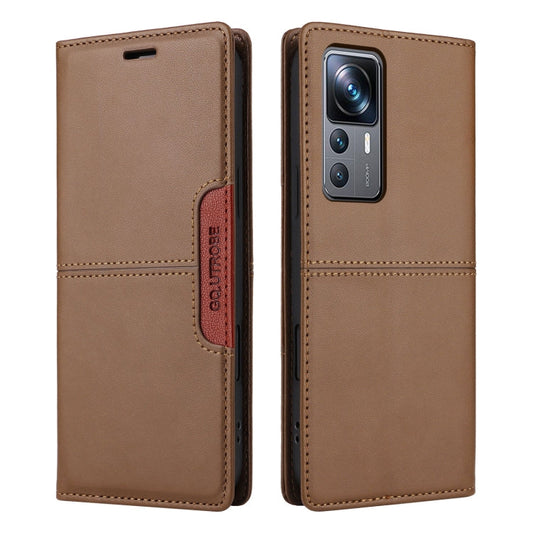 For Xiaomi 12T / 12T Pro GQUTROBE G01 RFID Anti-theft Leather Phone Case(Brown)