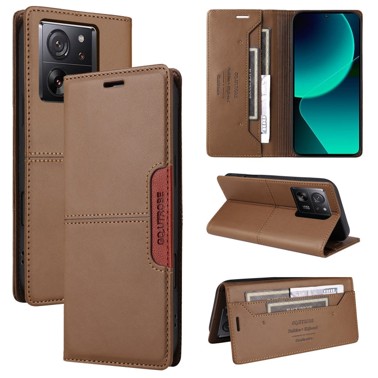 For Xiaomi 13T / 13T Pro GQUTROBE G01 RFID Anti-theft Leather Phone Case(Brown)