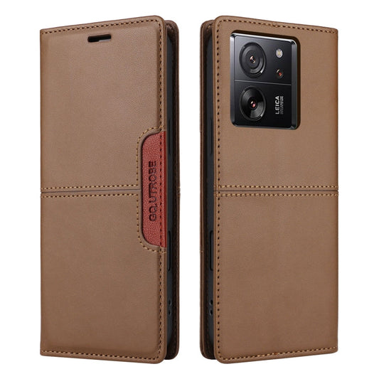 For Xiaomi 13T / 13T Pro GQUTROBE G01 RFID Anti-theft Leather Phone Case(Brown)