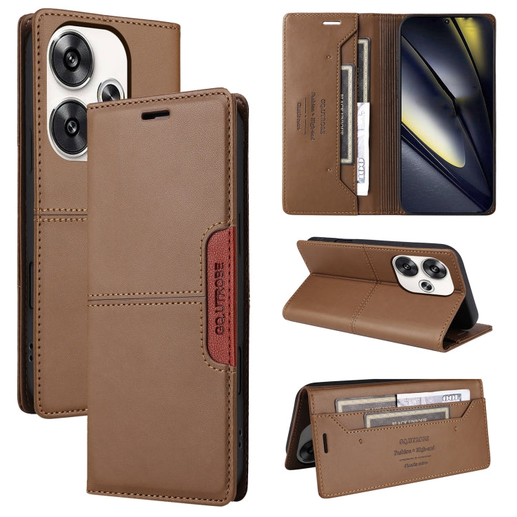 For Xiaomi Poco F6 GQUTROBE G01 RFID Anti-theft Leather Phone Case(Brown)