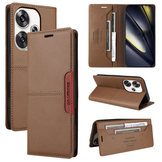 For Xiaomi Poco F6 GQUTROBE G01 RFID Anti-theft Leather Phone Case(Brown)