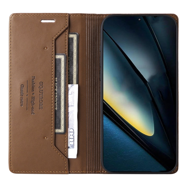 For Xiaomi Poco F6 GQUTROBE G01 RFID Anti-theft Leather Phone Case(Brown)