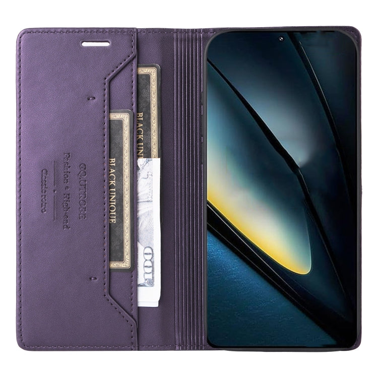 For Xiaomi Poco F6 GQUTROBE G01 RFID Anti-theft Leather Phone Case(Purple)