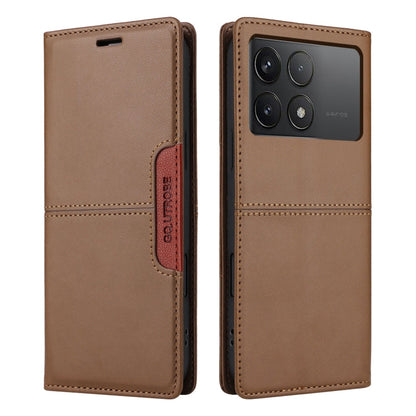 For Xiaomi Poco F6 Pro GQUTROBE G01 RFID Anti-theft Leather Phone Case(Brown)