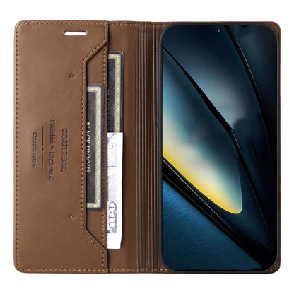 For Xiaomi Poco F6 Pro GQUTROBE G01 RFID Anti-theft Leather Phone Case(Brown)