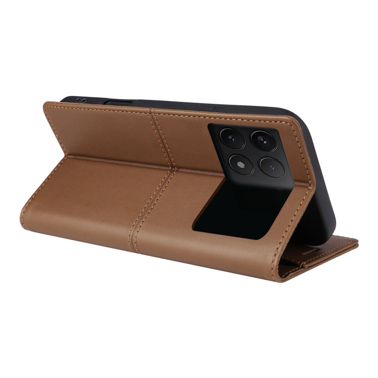 For Xiaomi Poco F6 Pro GQUTROBE G01 RFID Anti-theft Leather Phone Case(Brown)
