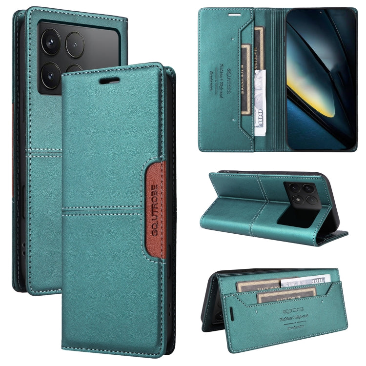 Pour Xiaomi Poco F6 Pro GQUTROBE G01 Étui de Téléphone en Cuir Anti-vol RFID (Vert)