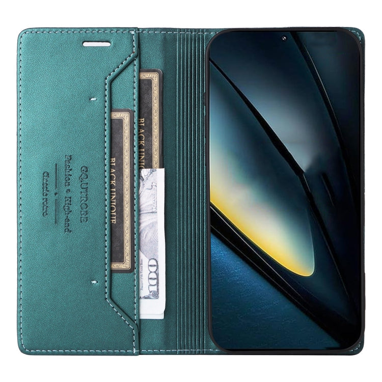 Pour Xiaomi Poco F6 Pro GQUTROBE G01 Étui de Téléphone en Cuir Anti-vol RFID (Vert)