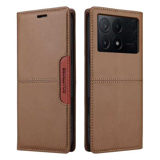 For Xiaomi Poco X6 Pro GQUTROBE G01 RFID Anti-theft Leather Phone Case(Brown)