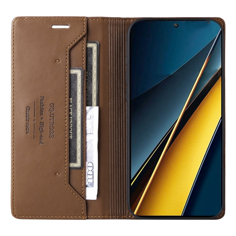 For Xiaomi Poco X6 Pro GQUTROBE G01 RFID Anti-theft Leather Phone Case(Brown)