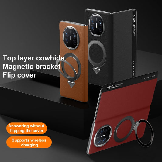 For Huawei Mate XT Ultimate Design SULADA Smart View Window MagSafe Magnetic Holder Leather Phone Case(Brown)
