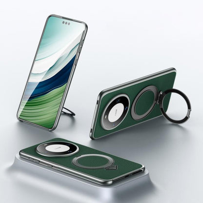 For Huawei Mate 60 Pro / Mate 60 Pro+ SULADA Top Grain Leather MagSafe Magnetic Holder Phone Case(Green)