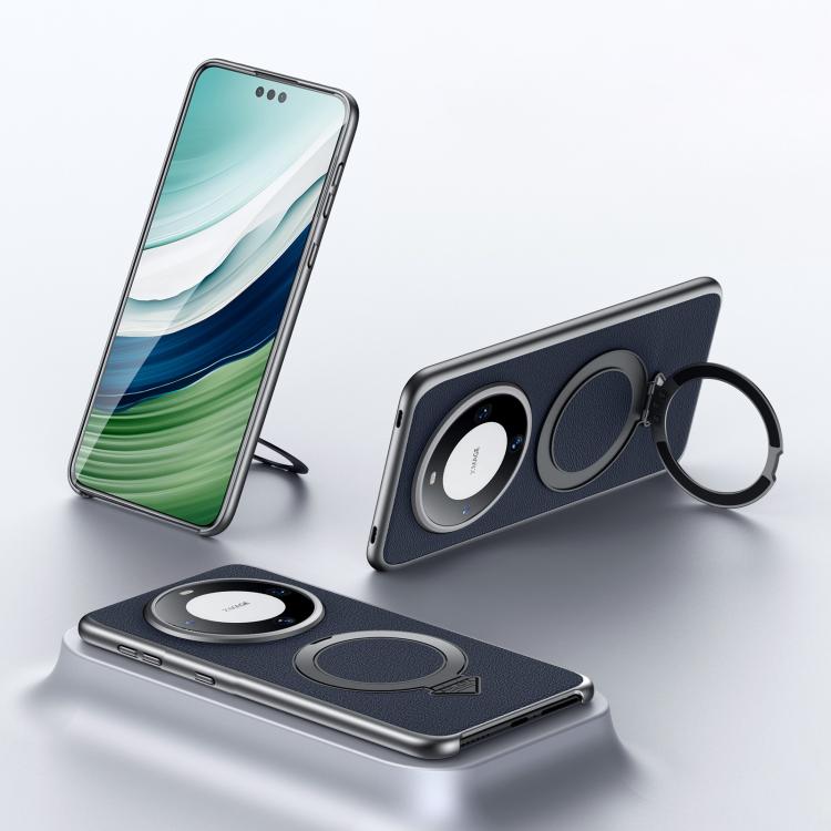 For Huawei Mate 60 SULADA Top Grain Leather MagSafe Magnetic Holder Phone Case(Blue)