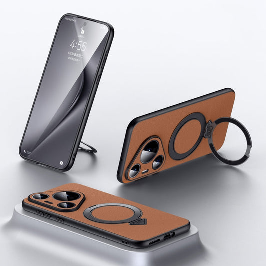 For Huawei Pura 70 Pro / 70 Pro+ SULADA Top Grain Leather MagSafe Magnetic Holder Phone Case(Brown)