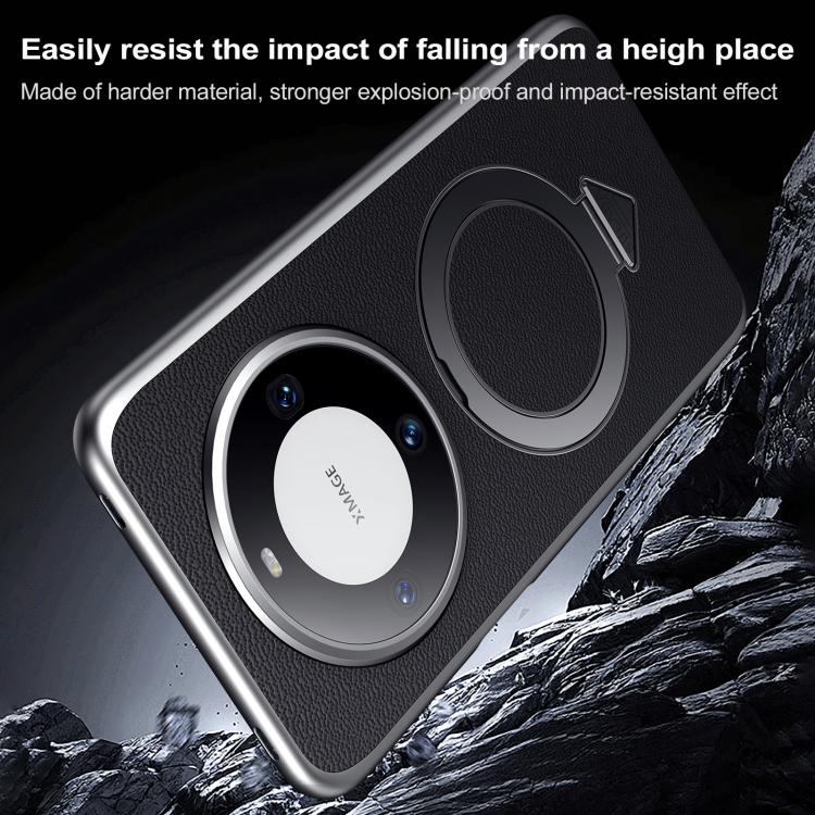 For Huawei Mate 60 Pro / Mate 60 Pro+ SULADA Top Grain Leather MagSafe Magnetic Holder Phone Case(Black)