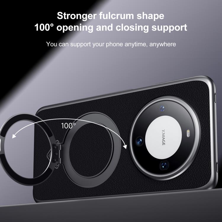 For Huawei Mate 60 SULADA Top Grain Leather MagSafe Magnetic Holder Phone Case(Black)