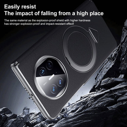 For Huawei Mate X5 / X3 SULADA Top Grain Leather MagSafe Magnetic Holder Phone Case(Black)