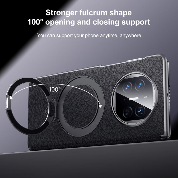 For Huawei Mate X5 / X3 SULADA Top Grain Leather MagSafe Magnetic Holder Phone Case(Black)