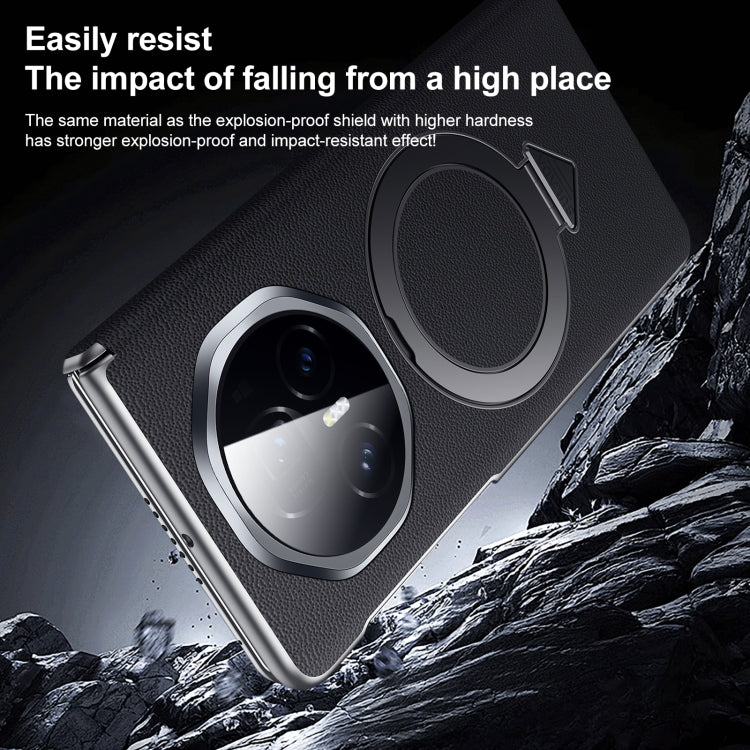 For Honor Magic V3 SULADA Top Grain Leather MagSafe Magnetic Holder Phone Case(Black)