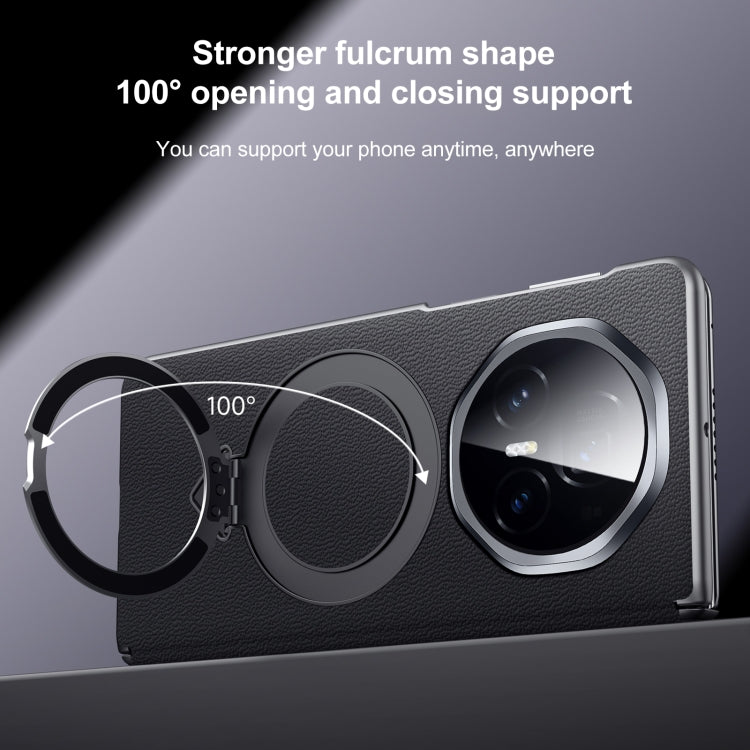 For Honor Magic V3 SULADA Top Grain Leather MagSafe Magnetic Holder Phone Case(Brown)