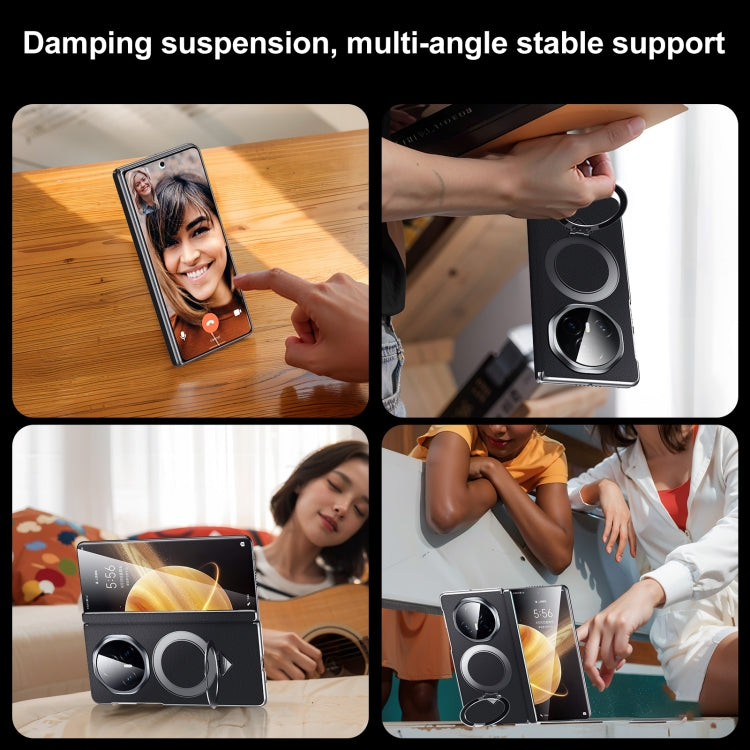 For Honor Magic V3 SULADA Top Grain Leather MagSafe Magnetic Holder Phone Case(Blue)