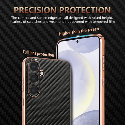 For Samsung Galaxy S25 5G AZNS Electroplated Edge Carbon Fiber Texture Phone Case(Black)