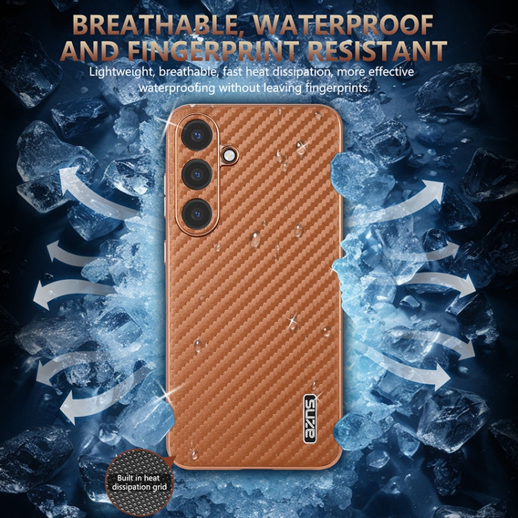For Samsung Galaxy S25 5G AZNS Electroplated Edge Carbon Fiber Texture Phone Case(Black)