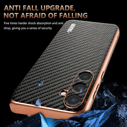 Pour Samsung Galaxy S25 5G AZNS Étui de téléphone à texture en fibre de carbone avec bord galvanisé (marron)