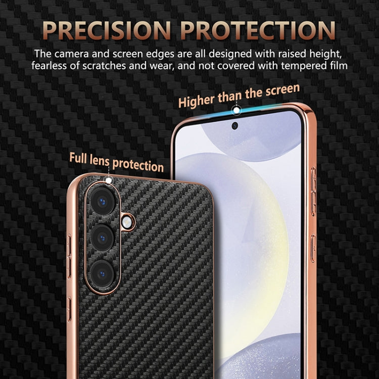 Pour Samsung Galaxy S25 5G AZNS Étui de téléphone à texture en fibre de carbone avec bord galvanisé (marron)