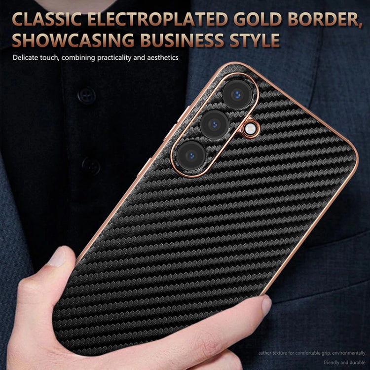 Pour Samsung Galaxy S25 5G AZNS Étui de téléphone à texture en fibre de carbone avec bord galvanisé (marron)
