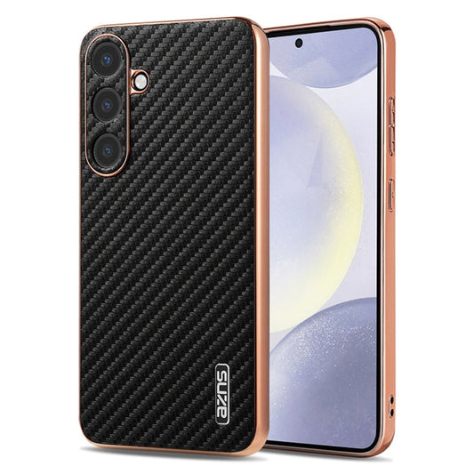 For Samsung Galaxy S25+ 5G AZNS Electroplated Edge Carbon Fiber Texture Phone Case(Black)