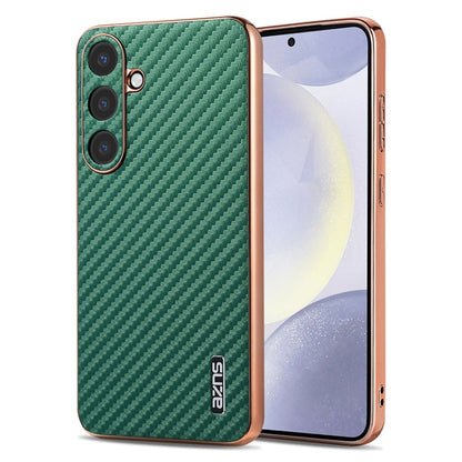 For Samsung Galaxy S25+ 5G AZNS Electroplated Edge Carbon Fiber Texture Phone Case(Green)