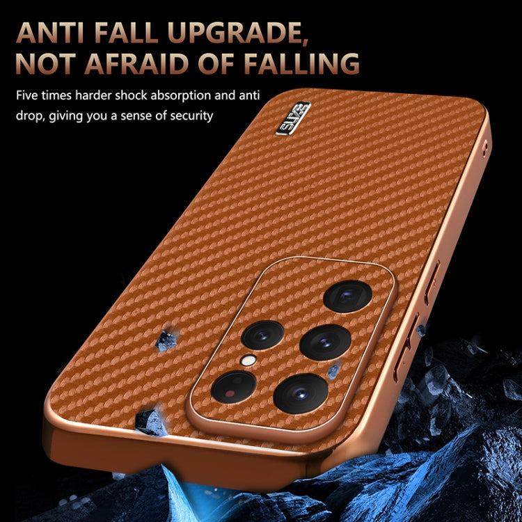 For Samsung Galaxy S25 Ultra 5G AZNS Electroplated Edge Carbon Fiber Texture Phone Case(Black)