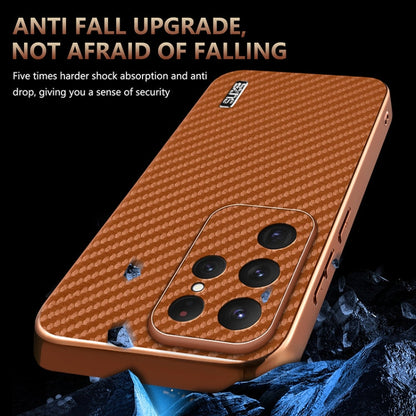 For Samsung Galaxy S25 Ultra 5G AZNS Electroplated Edge Carbon Fiber Texture Phone Case(Brown)