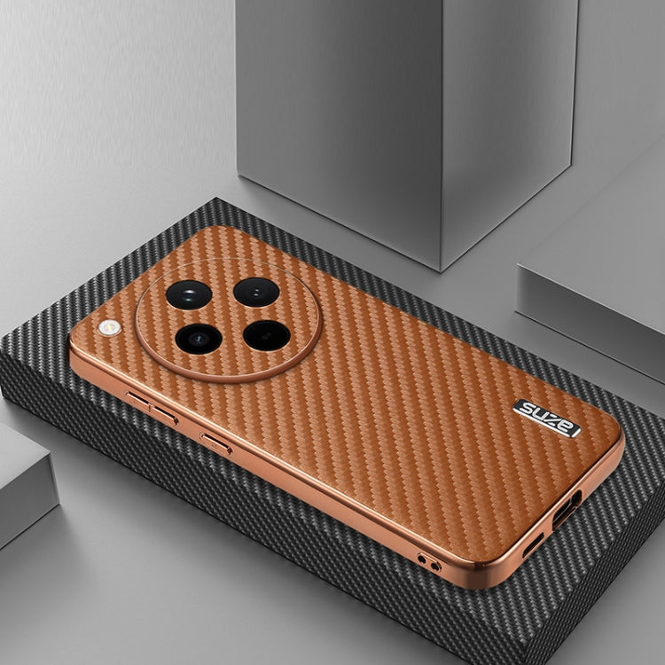 For OPPO Find X8 AZNS Electroplated Edge Carbon Fiber Texture Phone Case(Brown)