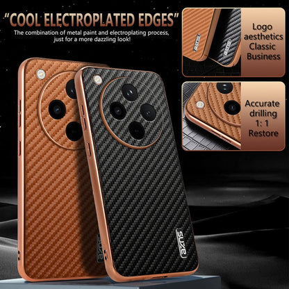 For OPPO Find X8 AZNS Electroplated Edge Carbon Fiber Texture Phone Case(Brown)