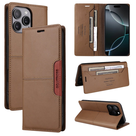 Pour iPhone 12 Pro Étui de téléphone en cuir antivol RFID GQUTROBE G01 (marron)