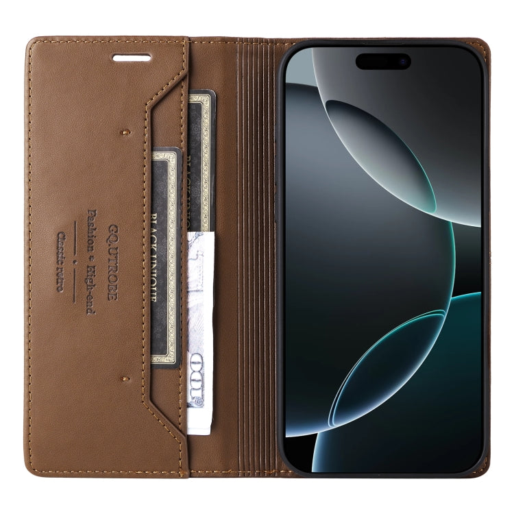For iPhone 13 Pro GQUTROBE G01 RFID Anti-theft Leather Phone Case(Brown)