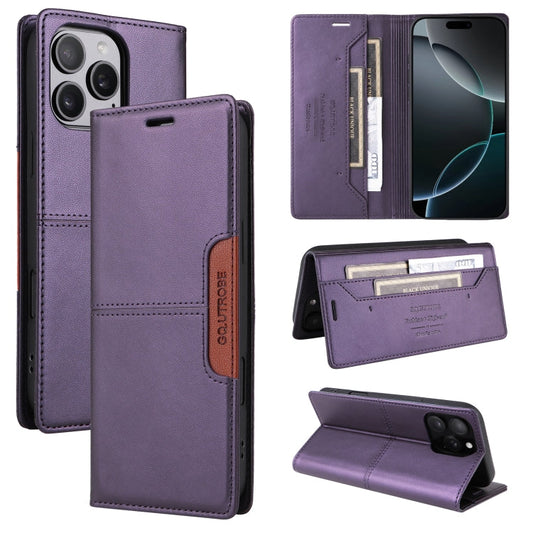 Pour iPhone 13 Pro GQUTROBE G01 Étui en Cuir Antivol RFID (Violet)