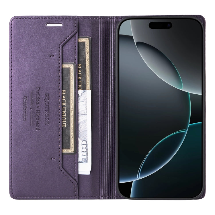 For iPhone 14 Pro Max GQUTROBE G01 RFID Anti-theft Leather Phone Case(Purple)