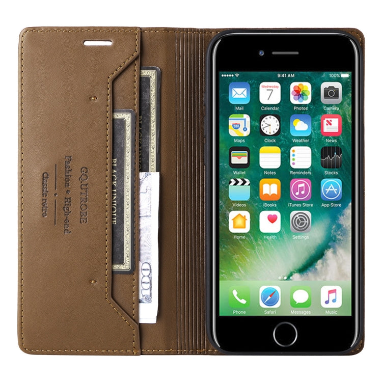 For iPhone SE 2022 / SE 2020 / 8 / 7 GQUTROBE G01 RFID Anti-theft Leather Phone Case(Brown)