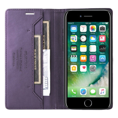 For iPhone SE 2022 / SE 2020 / 8 / 7 GQUTROBE G01 RFID Anti-theft Leather Phone Case(Purple)